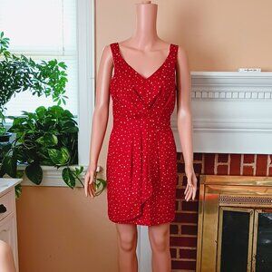 BCBG Polka Dot Layered Mini Dress 6 Rust V-Neck Sleeveless Fully Lined